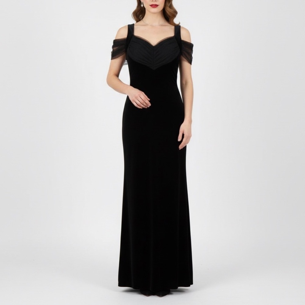 Cachet Black Off-Shoulder Velvet Evening Gown